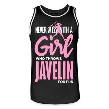 Javelin thrower with fun statement - Men's Basketball Jersey - black/white - Front - AI Model Male 185 dark (185cm)