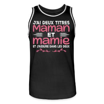 J’ai Deux Titres Maman Et Mamie | Fête des Mères - Maillot de basket Homme - noir/blanc - Devant - AI Model Male 185 dark (185cm)