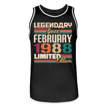 February 1988 birthday present February 1988 - Men's Basketball Jersey - black/white - Front - AI Model Male 185 dark (185cm)