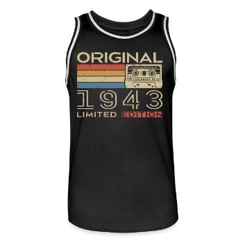 1943 Retro 1943 Geburtstagsgeschenk - Jahrgang 1943 - Männer Basketball-Trikot - Schwarz/Weiß - Vorne - AI Model Male 185 dark (185cm)