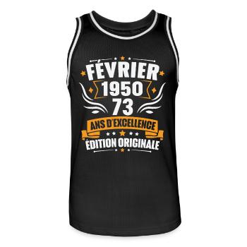 Vintage Cadeau Février 1950, 73 Ans Anniversaire - Maillot de basket Homme - noir/blanc - Devant - AI Model Male 185 dark (185cm)
