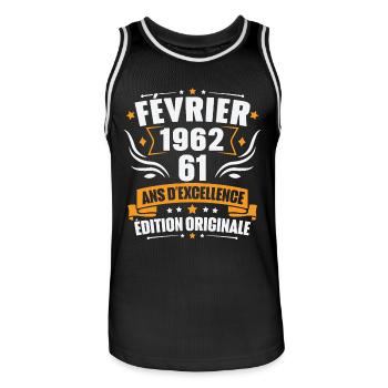 Vintage Cadeau Février 1962, 61 Ans Anniversaire - Maillot de basket Homme - noir/blanc - Devant - AI Model Male 185 dark (185cm)