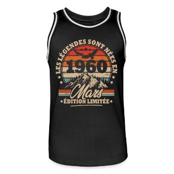 Cadeau D'anniversaire Nées En Mars 1960 - Maillot de basket Homme - noir/blanc - Devant - AI Model Male 185 dark (185cm)