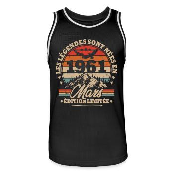 Cadeau D'anniversaire Nées En Mars 1961 - Maillot de basket Homme - noir/blanc - Devant - AI Model Male 185 dark (185cm)