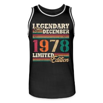 Legendary December 1978 limited edition - Men's Basketball Jersey - black/white - Front - AI Model Male 185 dark (185cm)