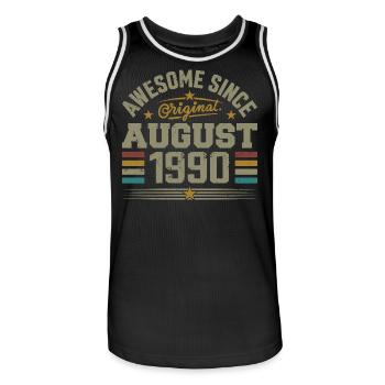 August 1990 Geburtstag August 1990 August 1990 Retro - Männer Basketball-Trikot - Schwarz/Weiß - Vorne - AI Model Male 185 dark (185cm)
