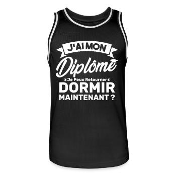 J'ai mon diplôme je peux retourner dormir? - Maillot de basket Homme - noir/blanc - Devant - AI Model Male 185 dark (185cm)