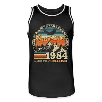 Great Since 1984 Vintage Birthday Gift - Men's Basketball Jersey - black/white - Front - AI Model Male 185 dark (185cm)