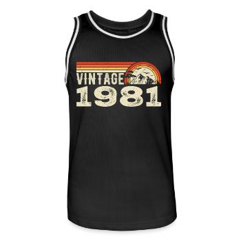 Jahrgang 1981 Retro 1981 Geburtstagsgeschenk - Männer Basketball-Trikot - Schwarz/Weiß - Vorne - AI Model Male 185 dark (185cm)