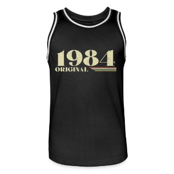 Original 1984 Jahrgang 1984 Geburtstag 1984 Retro - Männer Basketball-Trikot - Schwarz/Weiß - Vorne - AI Model Male 185 dark (185cm)