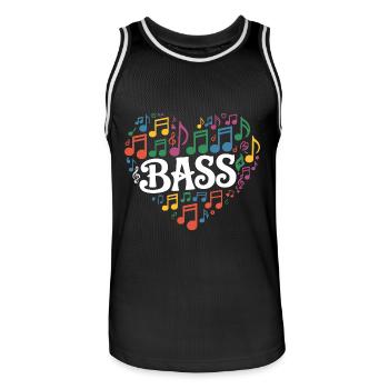 Cœur et basse. Cœur des notes de musique et des basses - Maillot de basket Homme - noir/blanc - Devant - AI Model Male 185 dark (185cm)