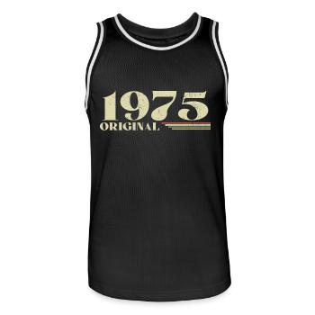 Original 1975 Jahrgang 1975 Jubiläum 1975 Retro - Männer Basketball-Trikot - Schwarz/Weiß - Vorne - AI Model Male 185 dark (185cm)