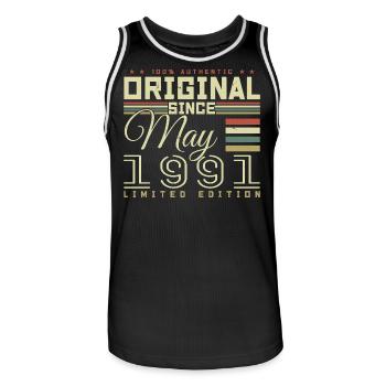 Gift Anniversaire Mai 1991, Gift May 1991 - Männer Basketball-Trikot - Schwarz/Weiß - Vorne - AI Model Male 185 dark (185cm)