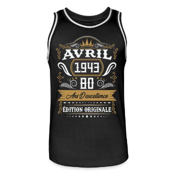 Avril 1943 80 ans d'excellence édition originale - Maillot de basket Homme - noir/blanc - Devant - AI Model Male 185 dark (185cm)