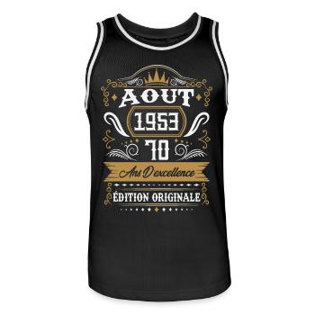 Août 1953 70 ans d'excellence édition originale - Maillot de basket Homme - noir/blanc - Devant - AI Model Male 185 dark (185cm)