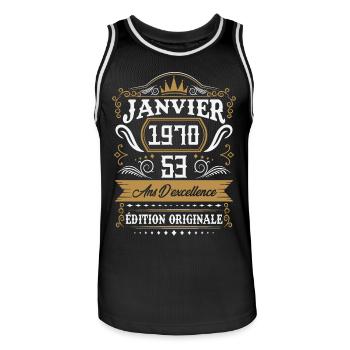 Janvier 1970 53 Ans Rétro Cadeau D'anniversaire - Maillot de basket Homme - noir/blanc - Devant - AI Model Male 185 dark (185cm)