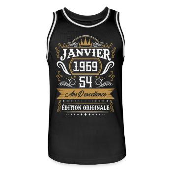 Janvier 1969 54 Ans Rétro Cadeau D'anniversaire - Maillot de basket Homme - noir/blanc - Devant - AI Model Male 185 dark (185cm)