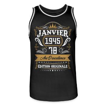 Janvier 1945 78 Ans Rétro Cadeau D'anniversaire - Maillot de basket Homme - noir/blanc - Devant - AI Model Male 185 dark (185cm)