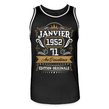 Janvier 1952 71 Ans Rétro Cadeau D'anniversaire - Maillot de basket Homme - noir/blanc - Devant - AI Model Male 185 dark (185cm)
