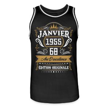 January 1955 68 years retro birthday gift - Men's Basketball Jersey - black/white - Front - AI Model Male 185 dark (185cm)