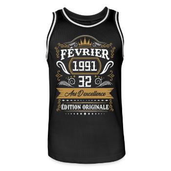 Février 1991 32 Ans Rétro Cadeau D'anniversaire - Maillot de basket Homme - noir/blanc - Devant - AI Model Male 185 dark (185cm)