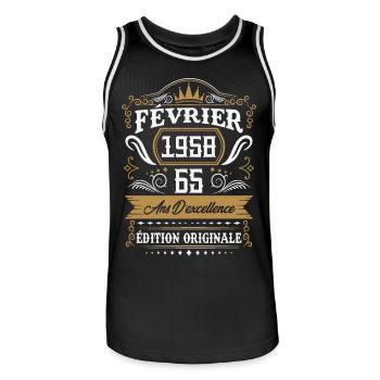 Février 1958 65 Ans Rétro Cadeau D'anniversaire - Maillot de basket Homme - noir/blanc - Devant - AI Model Male 185 dark (185cm)