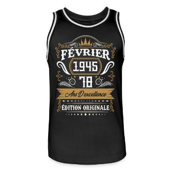 Février 1945 78 Ans Rétro Cadeau D'anniversaire - Maillot de basket Homme - noir/blanc - Devant - AI Model Male 185 dark (185cm)