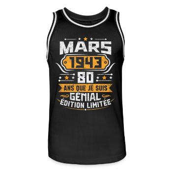 Rétro Cadeau D'anniversaire 80 Ans Mars 1943 - Maillot de basket Homme - noir/blanc - Devant - AI Model Male 185 dark (185cm)