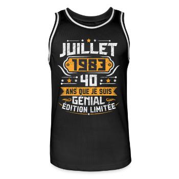 Rétro Cadeau D'anniversaire 40 Ans Juillet 1983 - Maillot de basket Homme - noir/blanc - Devant - AI Model Male 185 dark (185cm)