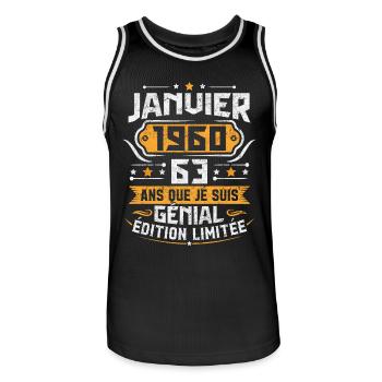 Rétro Cadeau D'anniversaire 63 Ans Janvier 1960 - Maillot de basket Homme - noir/blanc - Devant - AI Model Male 185 dark (185cm)