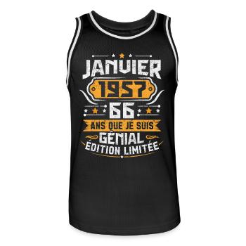 Cadeau D'anniversaire 66 Ans Janvier 1957 Vintage - Maillot de basket Homme - noir/blanc - Devant - AI Model Male 185 dark (185cm)