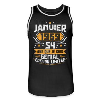 Rétro Cadeau D'anniversaire 54 Ans Janvier 1969 - Maillot de basket Homme - noir/blanc - Devant - AI Model Male 185 dark (185cm)