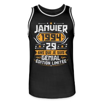 Rétro Cadeau D'anniversaire 29 Ans Janvier 1994 - Maillot de basket Homme - noir/blanc - Devant - AI Model Male 185 dark (185cm)