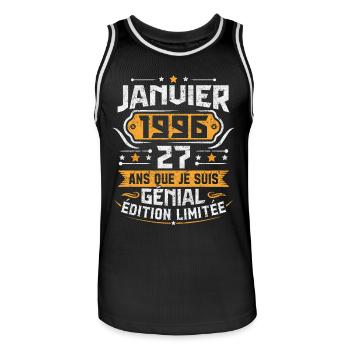 Rétro Cadeau D'anniversaire 27 Ans Janvier 1996 - Maillot de basket Homme - noir/blanc - Devant - AI Model Male 185 dark (185cm)
