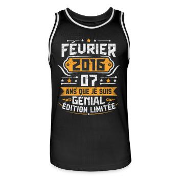 Rétro Cadeau D'anniversaire 7 Ans Février 2016 - Maillot de basket Homme - noir/blanc - Devant - AI Model Male 185 dark (185cm)
