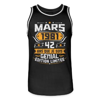 Rétro Cadeau D'anniversaire 42 Ans Mars 1981 - Maillot de basket Homme - noir/blanc - Devant - AI Model Male 185 dark (185cm)