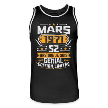 Rétro Cadeau D'anniversaire 52 Ans Mars 1971 - Maillot de basket Homme - noir/blanc - Devant - AI Model Male 185 dark (185cm)