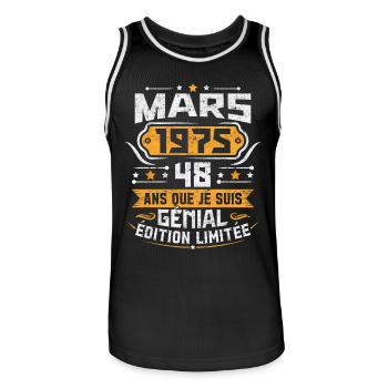 Rétro Cadeau D'anniversaire 48 Ans Mars 1975 - Maillot de basket Homme - noir/blanc - Devant - AI Model Male 185 dark (185cm)