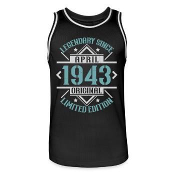 Legendary since April 1943 limited edition - Men's Basketball Jersey - black/white - Front - AI Model Male 185 dark (185cm)
