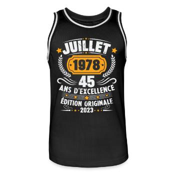 Vintage 1978 Juillet Cadeau D'anniversaire 45 Ans - Maillot de basket Homme - noir/blanc - Devant - AI Model Male 185 dark (185cm)