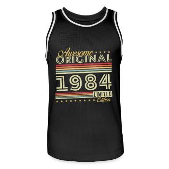 Vinatge 1984 Cadeau d’anniversaire - Maillot de basket Homme - noir/blanc - Devant - AI Model Male 185 dark (185cm)