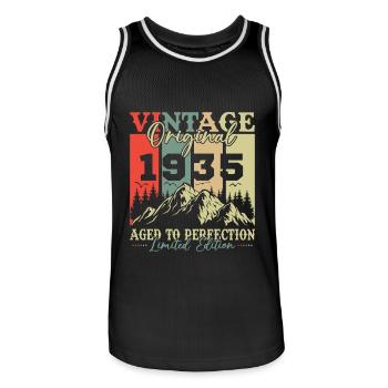 Original 1935 Vintage Retro Anniversary Gift - Men's Basketball Jersey - black/white - Front - AI Model Male 185 dark (185cm)