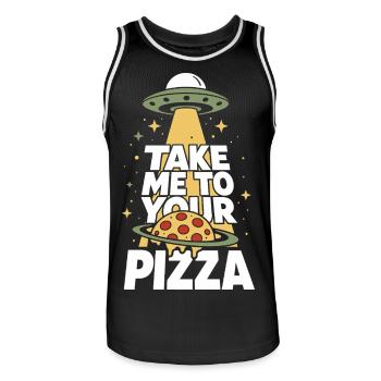 Emmène-moi à ta pizza OVNI Alien - Maillot de basket Homme - noir/blanc - Devant - AI Model Male 185 dark (185cm)