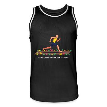 My Running Shoes are my Feet - Men's Basketball Jersey - black/white - Front - AI Model Male 185 dark (185cm)