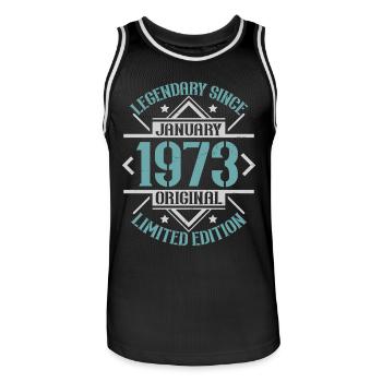 Legendary since January 1973 limited edition - Men's Basketball Jersey - black/white - Front - AI Model Male 185 dark (185cm)