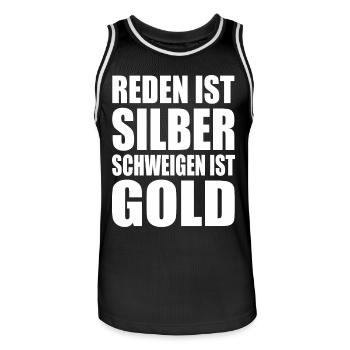 reden ist silber schweigen ist gold - Männer Basketball-Trikot - Schwarz/Weiß - Vorne - AI Model Male 185 dark (185cm)