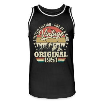 Vintage Birthday Gift Idea Original 1951 - Men's Basketball Jersey - black/white - Front - AI Model Male 185 dark (185cm)