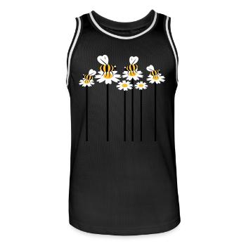 Beaucoup d’abeilles, de bourdons, de marguerites, de fleurs pollinisatrices - Maillot de basket Homme - noir/blanc - Devant - AI Model Male 185 dark (185cm)