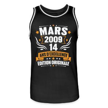Vintage Cadeau Mars 2009, 14 Ans Anniversaire - Maillot de basket Homme - noir/blanc - Devant - AI Model Male 185 dark (185cm)