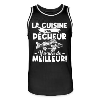 La cuisine d'un pêcheur, Humour cadeau pêcheur - Maillot de basket Homme - noir/blanc - Devant - AI Model Male 185 dark (185cm)